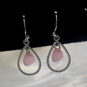 Tear Drop Sterling Silver Earrings Pink Stone